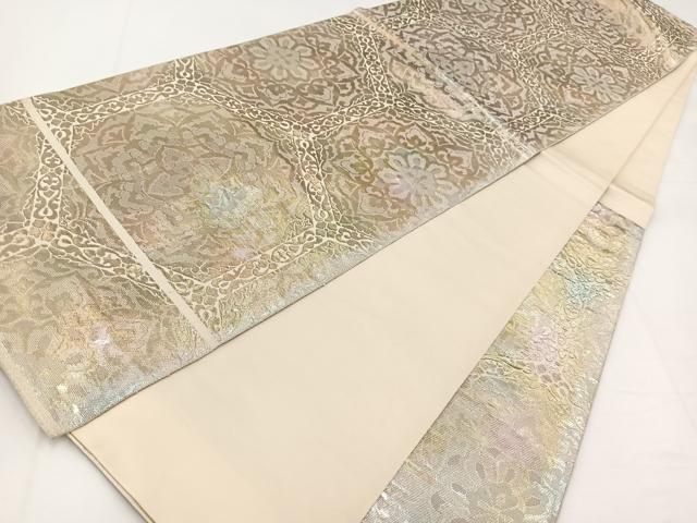 平和屋着物◎西陣　服部織物謹製　六通柄袋帯　こはく錦　亀甲花文　金銀糸　正絹　逸品　BAAW8172yc