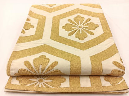 平和屋着物◎六通柄袋帯　亀甲花文　金糸　正絹　逸品　BAAW8175yc