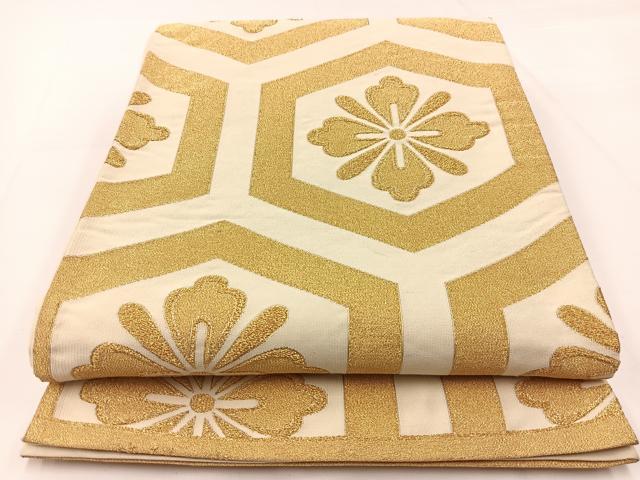 平和屋着物◎六通柄袋帯　亀甲花文　金糸　正絹　逸品　BAAW8175yc