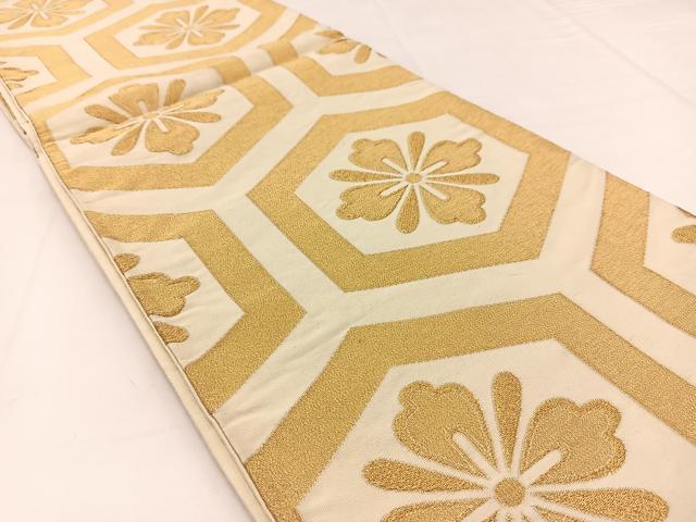 平和屋着物◎六通柄袋帯　亀甲花文　金糸　正絹　逸品　BAAW8175yc