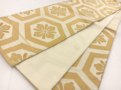 平和屋着物◎六通柄袋帯　亀甲花文　金糸　正絹　逸品　BAAW8175yc