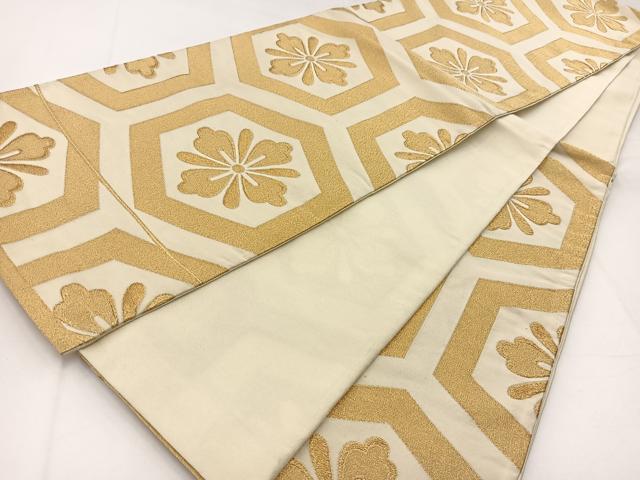 平和屋着物◎六通柄袋帯　亀甲花文　金糸　正絹　逸品　BAAW8175yc
