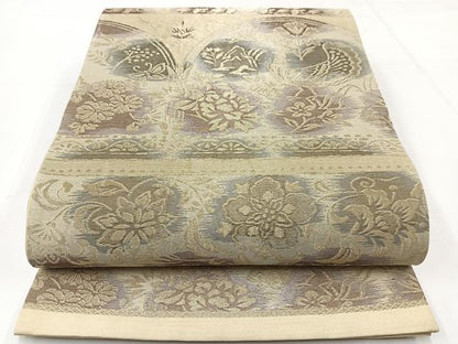 平和屋着物◎六通柄袋帯　動物更紗花文　金糸　引箔　正絹　逸品　BAAW8177yc