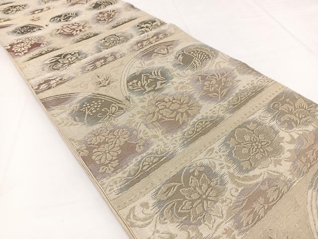 平和屋着物◎六通柄袋帯　動物更紗花文　金糸　引箔　正絹　逸品　BAAW8177yc