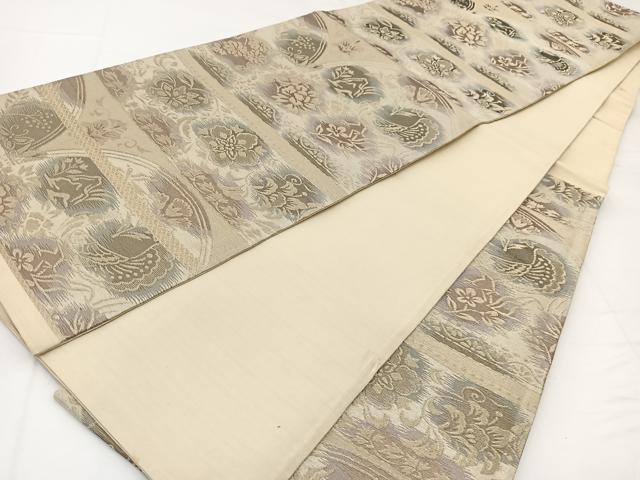 平和屋着物◎六通柄袋帯　動物更紗花文　金糸　引箔　正絹　逸品　BAAW8177yc