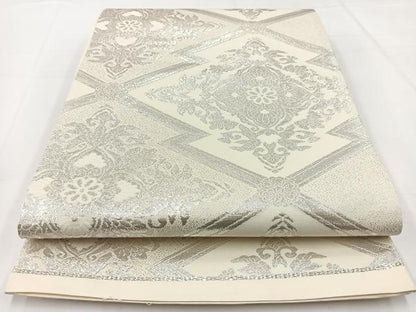 平和屋着物◎六通柄袋帯　松皮菱花文　銀糸　正絹　逸品　BAAW8179yc