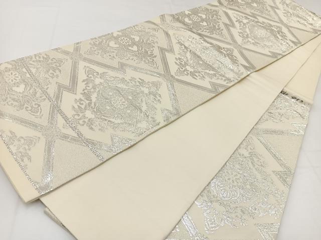 平和屋着物◎六通柄袋帯　松皮菱花文　銀糸　正絹　逸品　BAAW8179yc