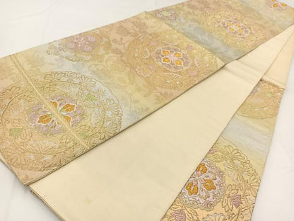 平和屋着物◎六通柄袋帯　正倉院更紗花文　金銀糸　引箔　正絹　逸品　BAAW8180yc