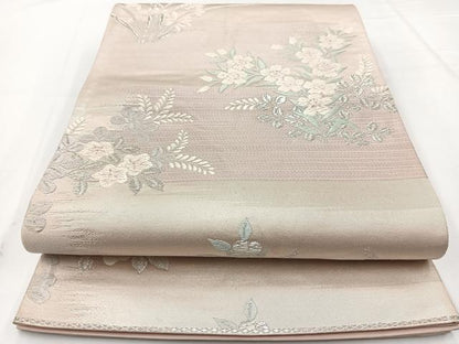 平和屋着物◎六通柄袋帯　唐織　草花文　銀糸　正絹　逸品　BAAW8181yc