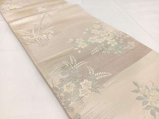 平和屋着物◎六通柄袋帯　唐織　草花文　銀糸　正絹　逸品　BAAW8181yc