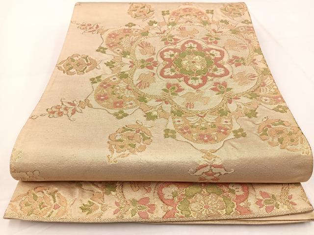 平和屋着物◎六通柄袋帯　更紗花鳥文　金糸　正絹　逸品　BAAW8182yc