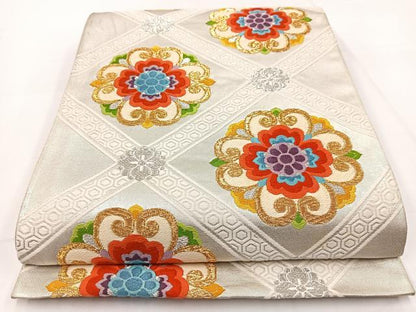 平和屋着物◎六通柄袋帯　唐織　菱天井花文　金銀糸　正絹　逸品　BAAW8190yc