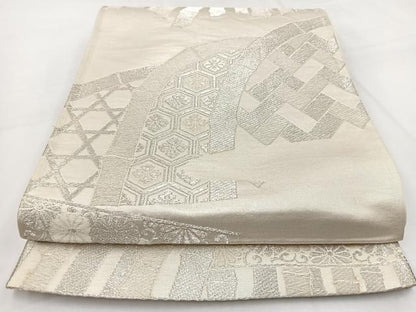 平和屋着物◎六通柄袋帯　唐織　籬花文　銀糸　正絹　逸品　BAAW8193yc