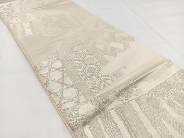 平和屋着物◎六通柄袋帯　唐織　籬花文　銀糸　正絹　逸品　BAAW8193yc