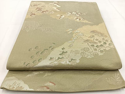 平和屋着物◎六通柄袋帯　唐織　道長秋草文　金銀糸　正絹　逸品　BAAW8195yc