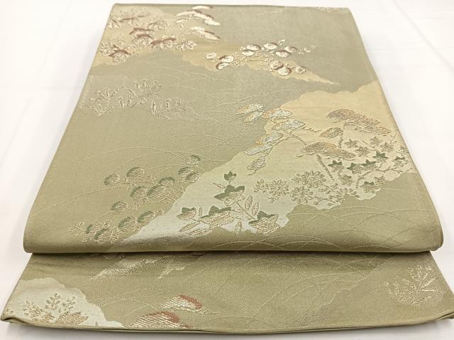 平和屋着物◎六通柄袋帯　唐織　道長秋草文　金銀糸　正絹　逸品　BAAW8195yc