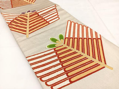 平和屋着物◎六通柄袋帯　唐織　若松葉文　金銀糸　正絹　逸品　BAAW8197yc