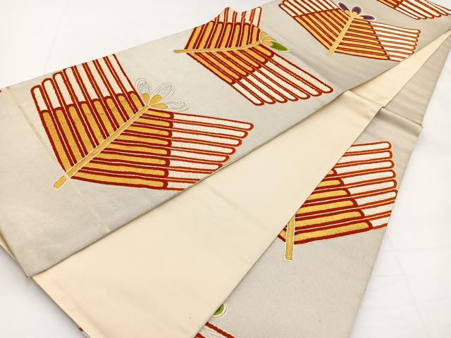 平和屋着物◎六通柄袋帯　唐織　若松葉文　金銀糸　正絹　逸品　BAAW8197yc