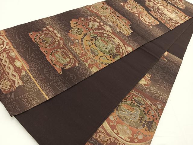 平和屋着物◎六通柄袋帯　更紗花鳥文　金糸　引箔　正絹　逸品　BAAW8202yc