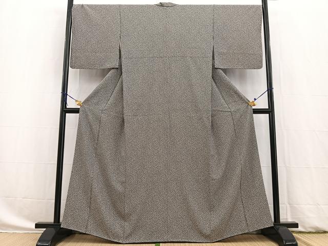 平和屋着物●江戸小紋　萩唐草文　黒地　正絹　逸品　BAAW8274yc