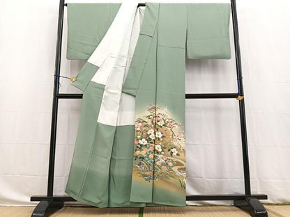 平和屋着物●十日町友禅作家　岡村蒼風　色留訪問着　花鳥文　暈し染め　金銀彩　正絹　逸品　BAAW8276yc
