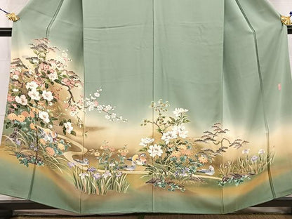 平和屋着物●十日町友禅作家　岡村蒼風　色留訪問着　花鳥文　暈し染め　金銀彩　正絹　逸品　BAAW8276yc