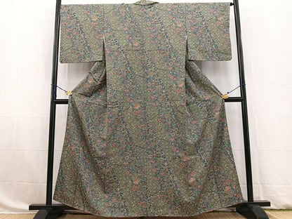 平和屋着物■上質な小紋 更紗花文 正絹 逸品 BAAW8341yc