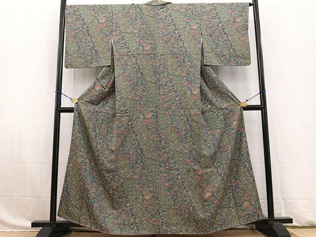 平和屋着物■上質な小紋 更紗花文 正絹 逸品 BAAW8341yc