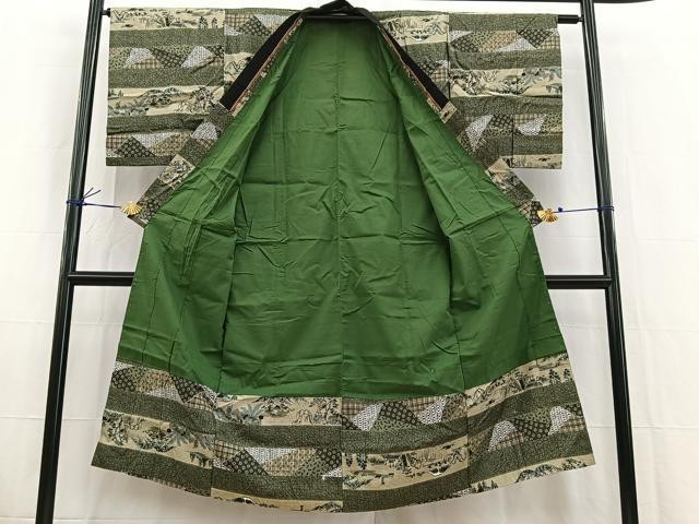 平和屋着物■男性　長襦袢　袷　横段風景文　正絹　逸品　BAAW8350yc