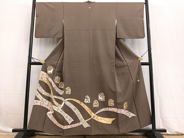 平和屋着物■豪華色留袖　作家物　駒刺繍　江戸友禅　舟風居　兎更紗花鳥文　金彩　正絹　逸品　BAAW8363yc