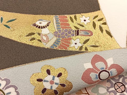 平和屋着物■豪華色留袖　作家物　駒刺繍　江戸友禅　舟風居　兎更紗花鳥文　金彩　正絹　逸品　BAAW8363yc
