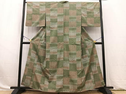 平和屋着物■上質な紬　変わり市松文様　正絹　逸品　BAAW8380yc
