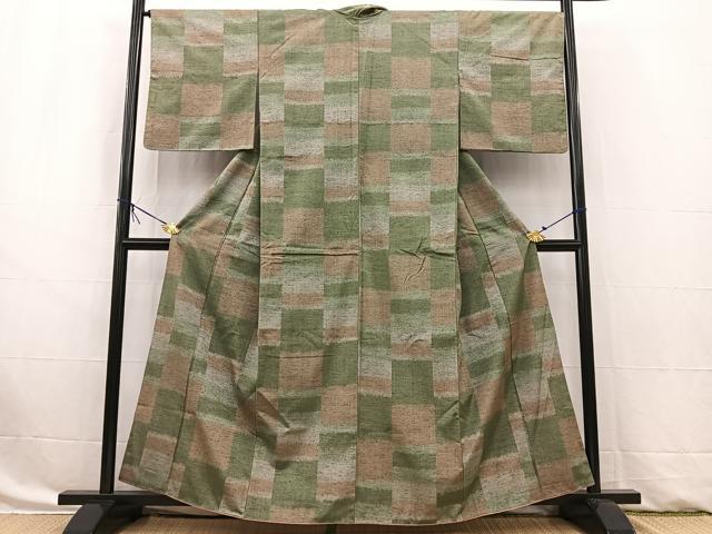 平和屋着物■上質な紬　変わり市松文様　正絹　逸品　BAAW8380yc