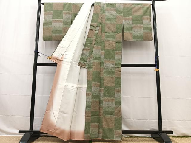 平和屋着物■上質な紬　変わり市松文様　正絹　逸品　BAAW8380yc