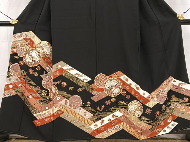 平和屋着物■豪華黒留袖 駒刺繍 吉祥雪輪花文 金彩 正絹 逸品 BAAW8383yc