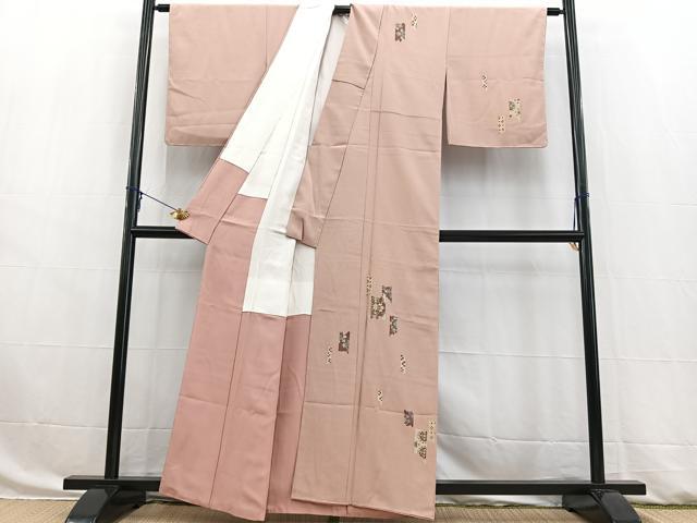 平和屋着物■訪問着 破れ熨斗花文 薄柿色 正絹 逸品 BAAW8385yc