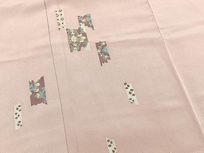 平和屋着物■訪問着 破れ熨斗花文 薄柿色 正絹 逸品 BAAW8385yc