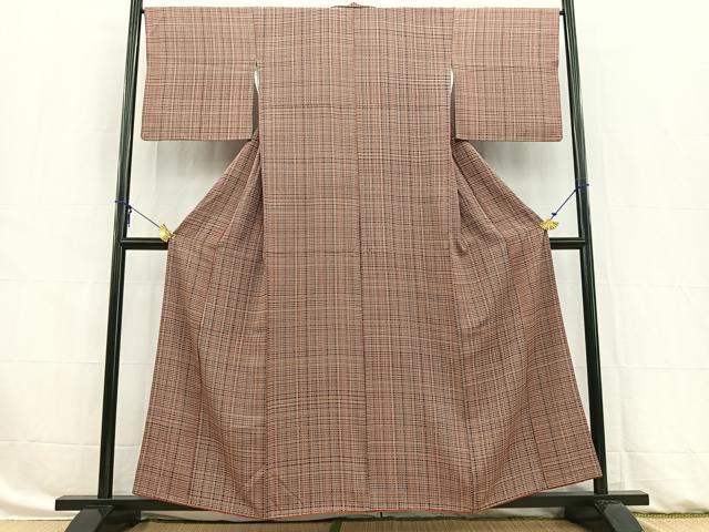 平和屋着物■上質な小紋　格子柄　正絹　逸品　BAAW8394yc