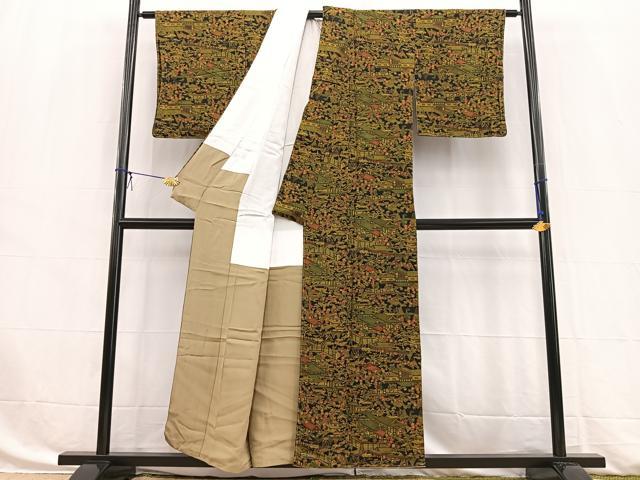 平和屋着物■上質な小紋　平安人物風景文　黒地　鬼しぼ縮緬　正絹　逸品　未使用　BAAW8396yc