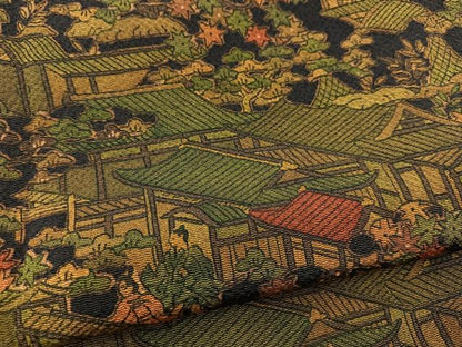 平和屋着物■上質な小紋　平安人物風景文　黒地　鬼しぼ縮緬　正絹　逸品　未使用　BAAW8396yc