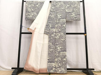 平和屋着物■上質な小紋　型染め　風景花文　正絹　逸品　未使用　BAAW8443yc