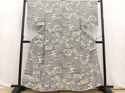 平和屋着物■上質な小紋　型染め　風景花文　正絹　逸品　未使用　BAAW8443yc