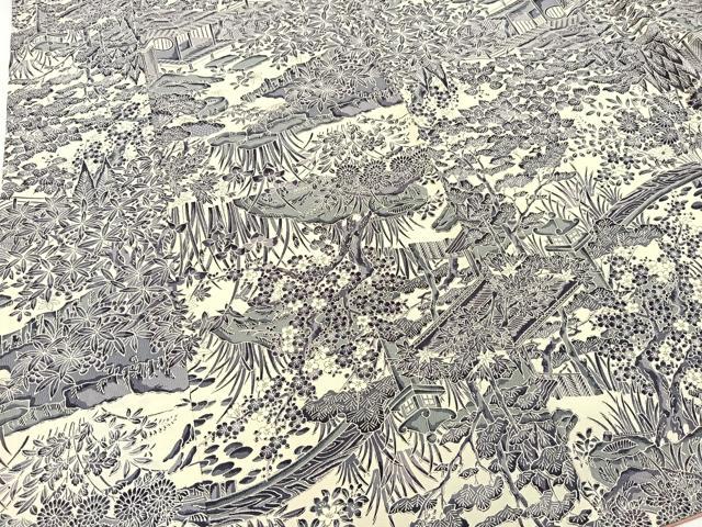 平和屋着物■上質な小紋　型染め　風景花文　正絹　逸品　未使用　BAAW8443yc