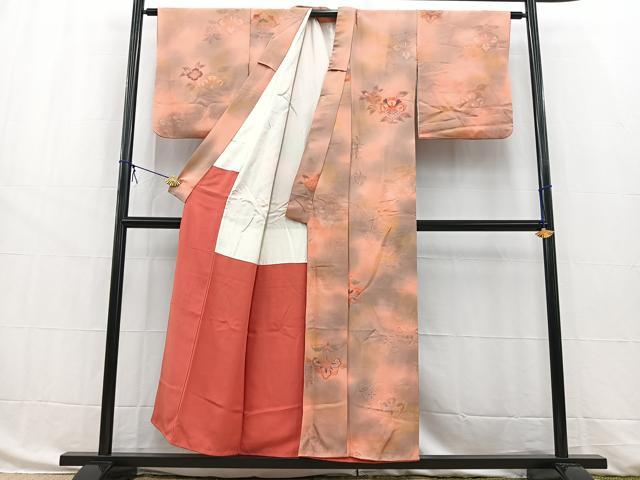 平和屋着物■上質な小紋 地紋起こし 更紗花文 暈し染め 正絹 逸品 BAAW8448yc