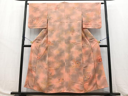 平和屋着物■上質な小紋 地紋起こし 更紗花文 暈し染め 正絹 逸品 BAAW8448yc