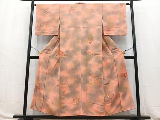 平和屋着物■上質な小紋 地紋起こし 更紗花文 暈し染め 正絹 逸品 BAAW8448yc
