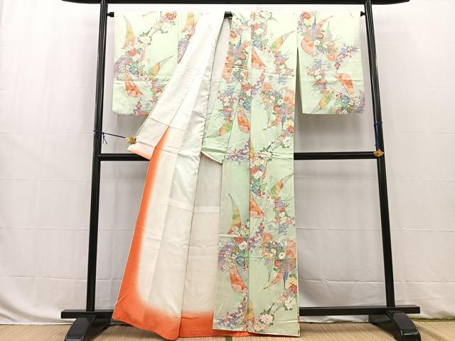 平和屋着物■上質な小紋　扇花文　金彩　正絹　逸品　BAAW8455yc