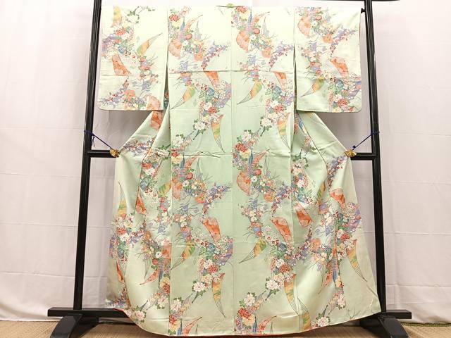 平和屋着物■上質な小紋　扇花文　金彩　正絹　逸品　BAAW8455yc