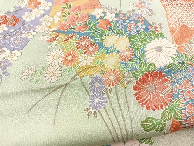 平和屋着物■上質な小紋　扇花文　金彩　正絹　逸品　BAAW8455yc