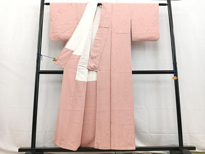 平和屋着物■上質な色無地　草花地紋　珊瑚色　正絹　逸品　BAAW8474yc